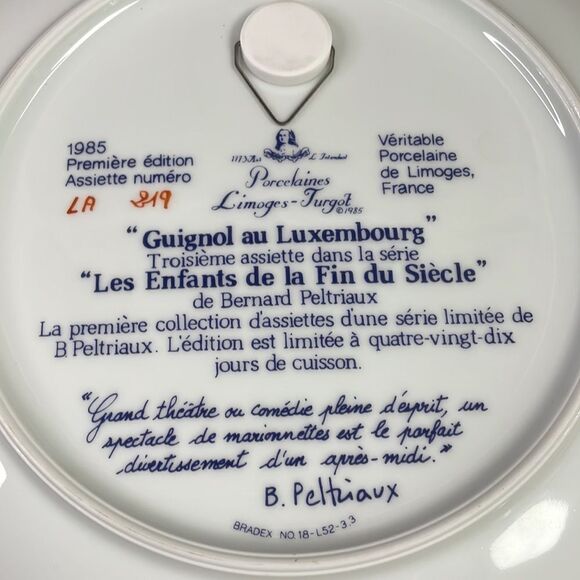 1985 B Peltriaux”Guignol au Luxembourg” Collectors Plate, Children atPuppet Show - Picture 4 of 4